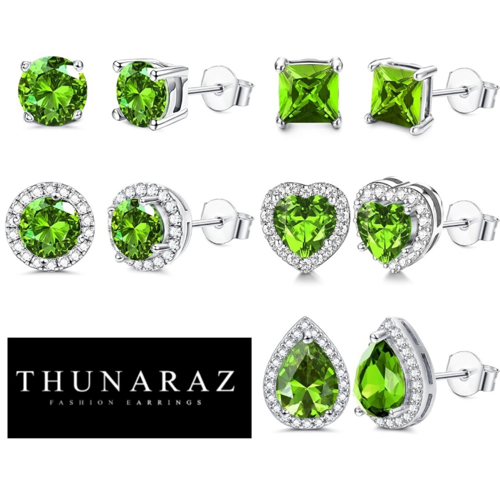 #47 Cubic Zirconia Earrings Studs Set 18K White Gold Plated - Aug Olivine